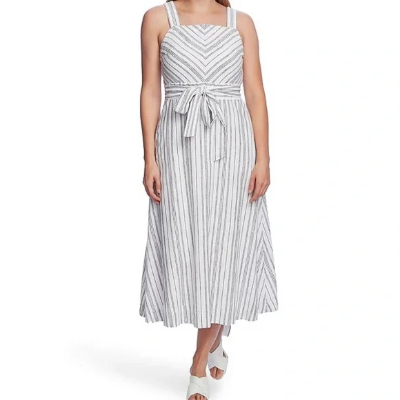 Women's Vince Camuto Surfboard Stripe Sleeveless Linen & Cotton Blend Dress, Size Small - White